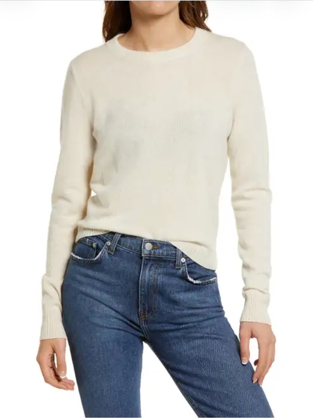 Reformation Cashmere Long Sleeve Crewneck Sweater in Ivory
